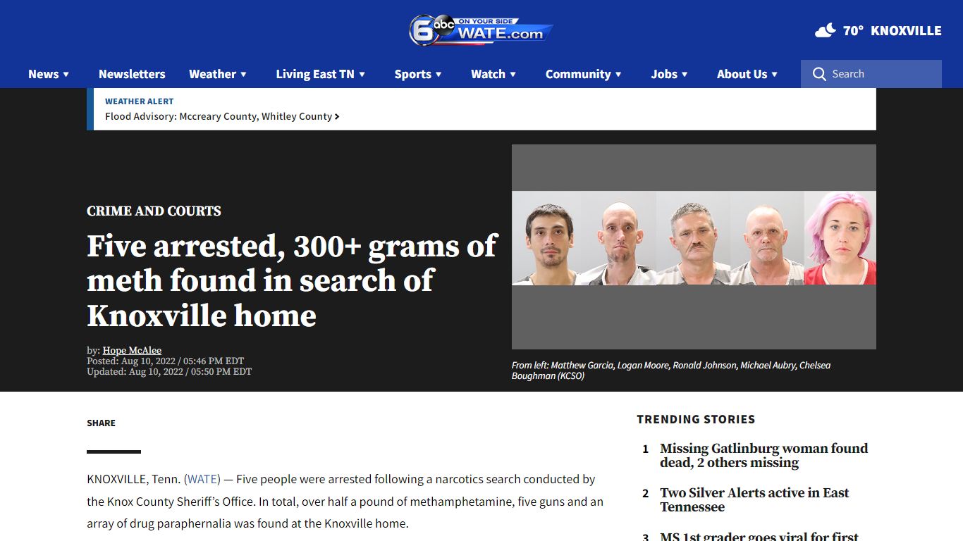 Five arrested, 300+ grams of meth found in search of Knoxville home